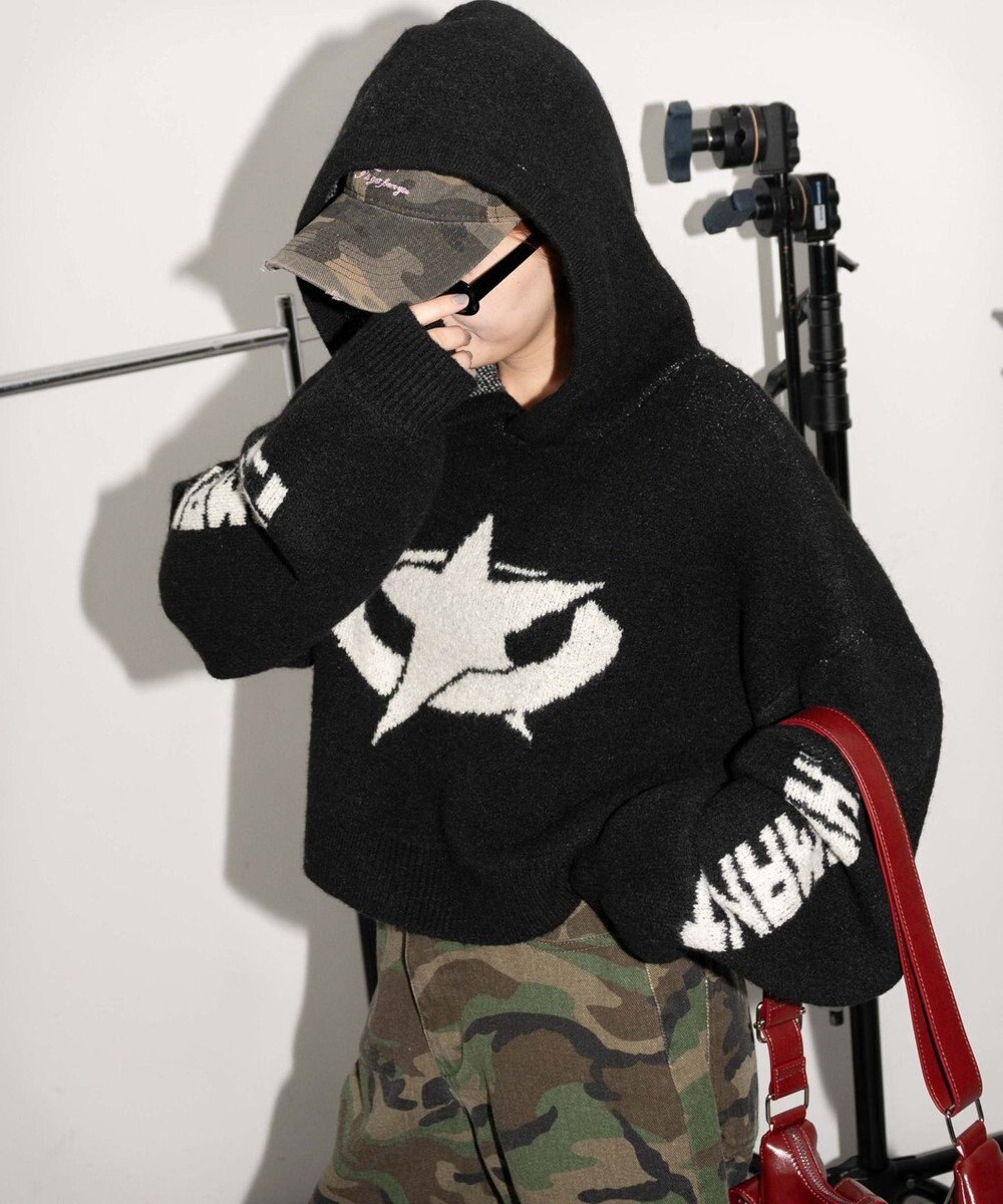 WEGO スタージャガードニットプルパーカー 