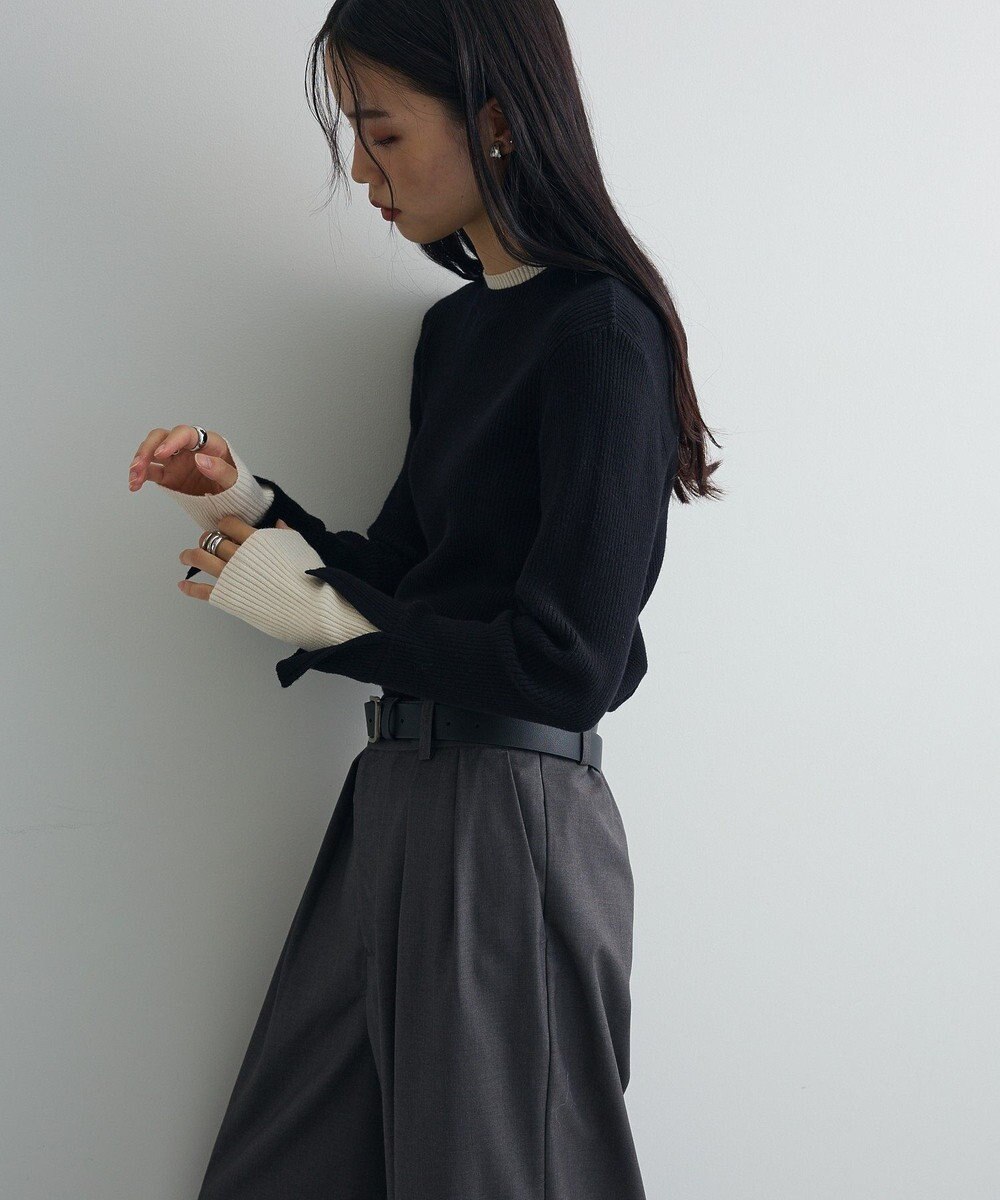 Green Parks ダブルカフスモックネック配色ニット 