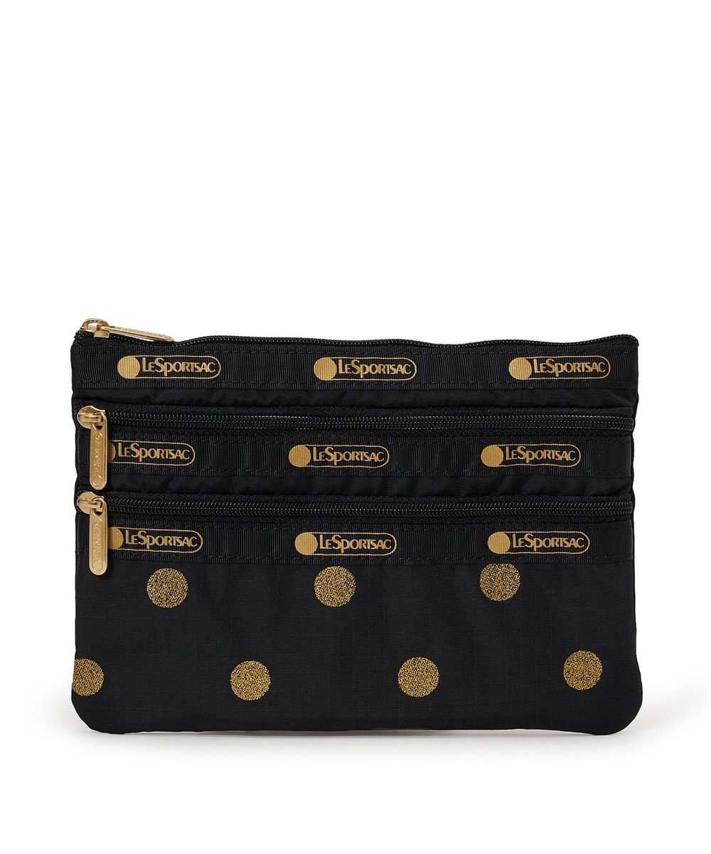 LeSportsac 3ZIP COSMETIC/ゴールドグリッタードッツ 