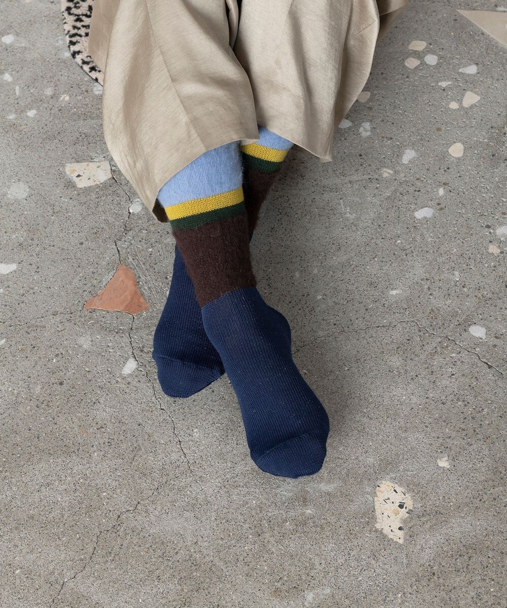 TRICOTE ボーダーシャギーハイソックス 