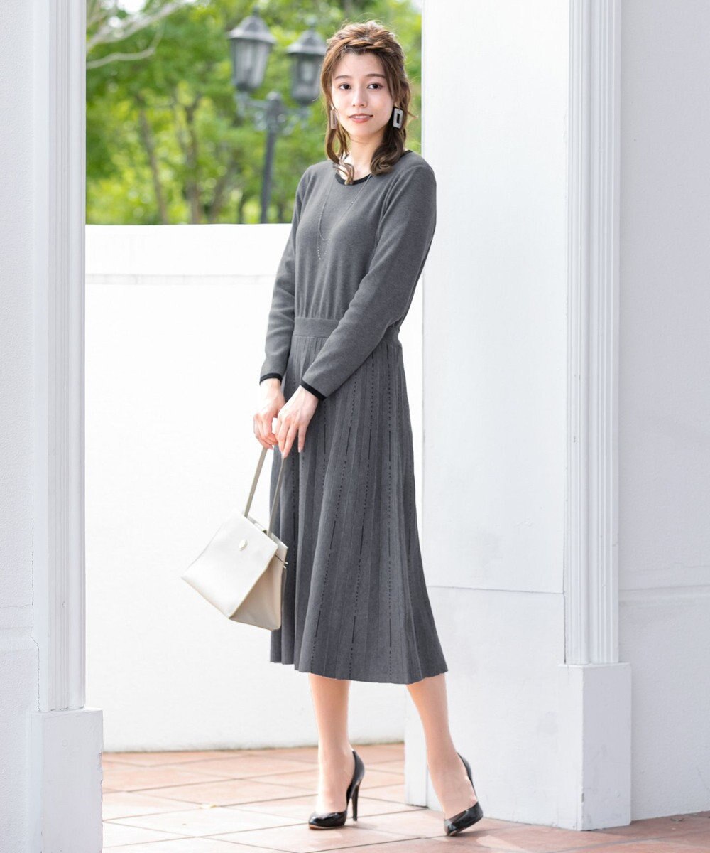 Tiaclasse 【洗える】1枚で着映えするステッチニットワンピース 