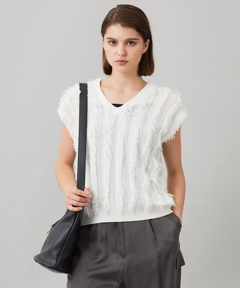 ICB L 【洗える】カットジャガード Vネックニット 