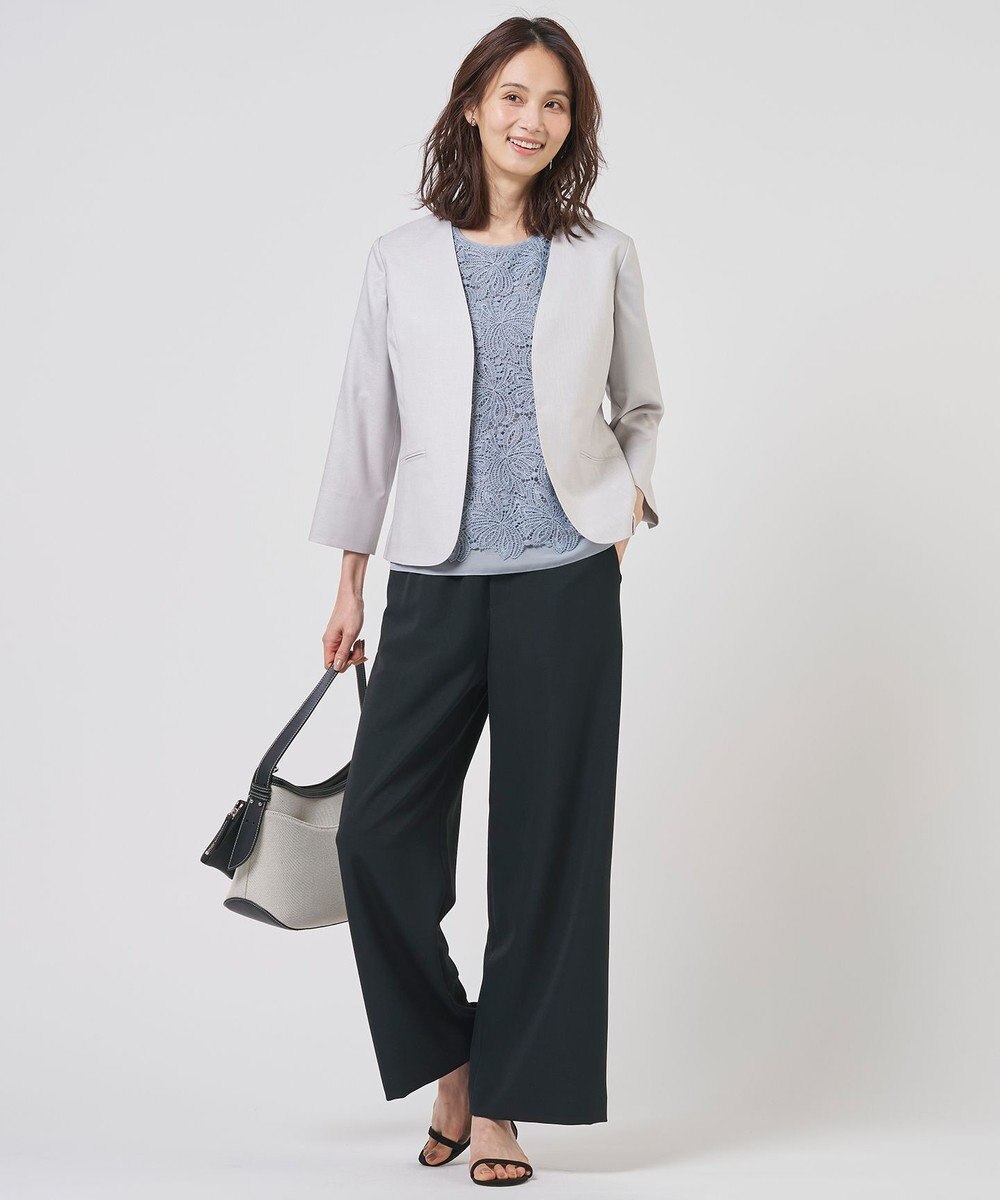 J.PRESS LADIES L OXIJEWEL ストレッチ ノーカラー ジャケット 