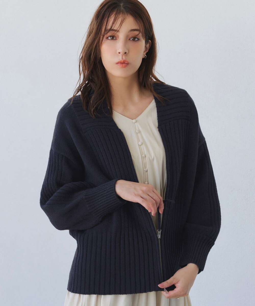 Tiaclasse 【洗える】ダブルジップリブニットカーディガン 