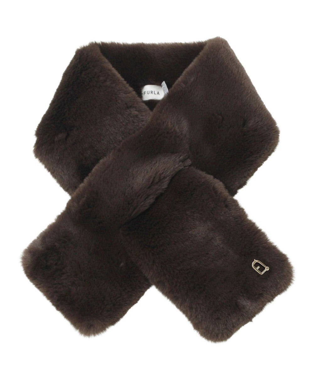 MOONBAT FURLA（フルラ）ビッグ差し込みファーティペット  アーチロゴ フェイクファー 