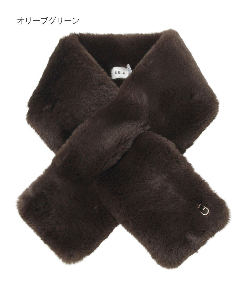 MOONBAT FURLA（フルラ）ビッグ差し込みファーティペット  アーチロゴ フェイクファー 