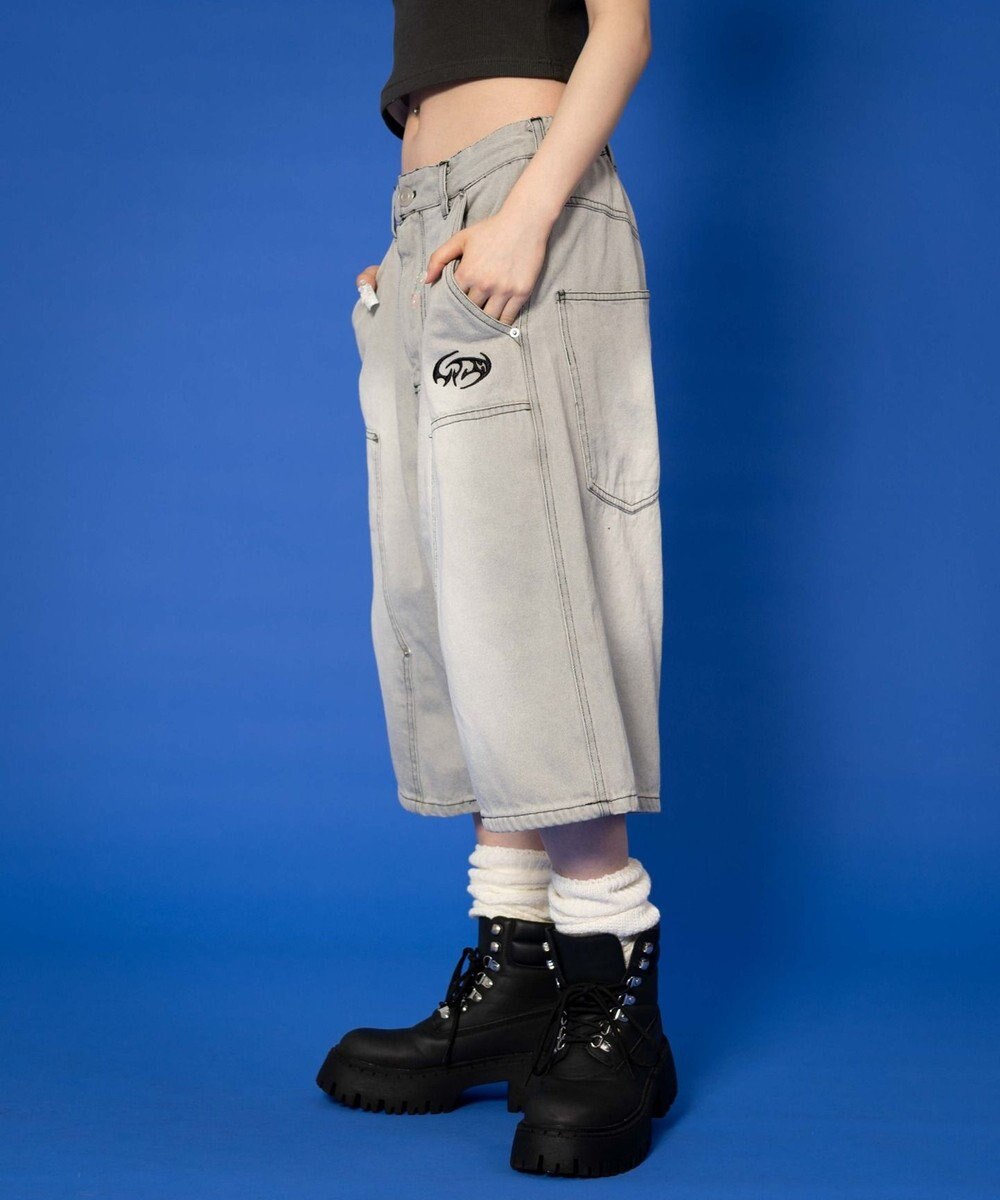 WEGO 【ユニセックス着用ITEM】ダブルニーロゴデニムショーツ 