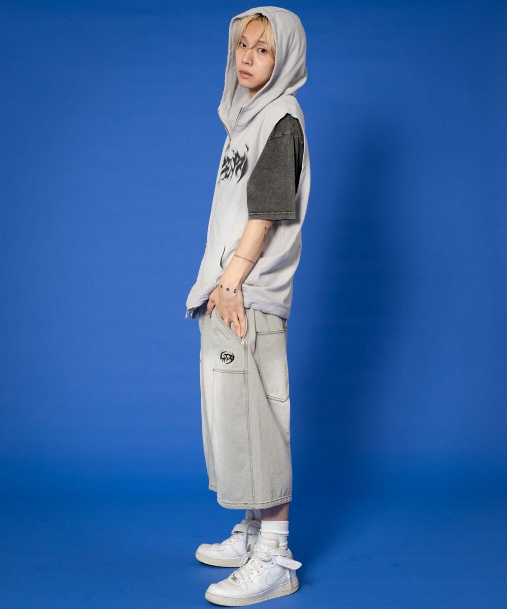 WEGO 【ユニセックス着用ITEM】ダブルニーロゴデニムショーツ 