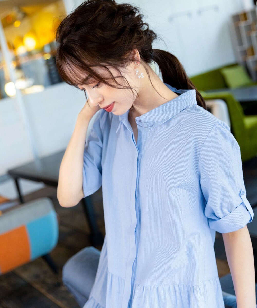 Tiaclasse L 【洗える】1枚で大人華やぐ2段ティアードシャツチュニック 