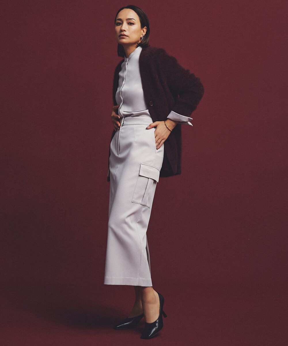 ICB 【洗える】ウォームサテン クロップドシャツ 