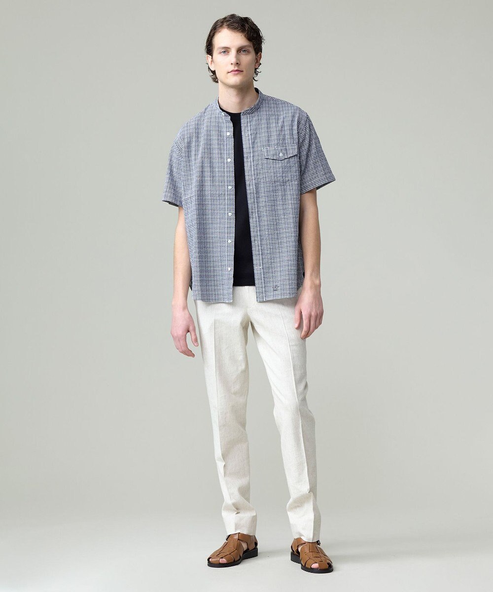 J.PRESS MEN 真夏を乗り切る爽快感と機能性【吸水速乾 / 接触冷感 / 高通気性 / ウォッシャブル】サッカーチェック シャツ / バンドカラー 