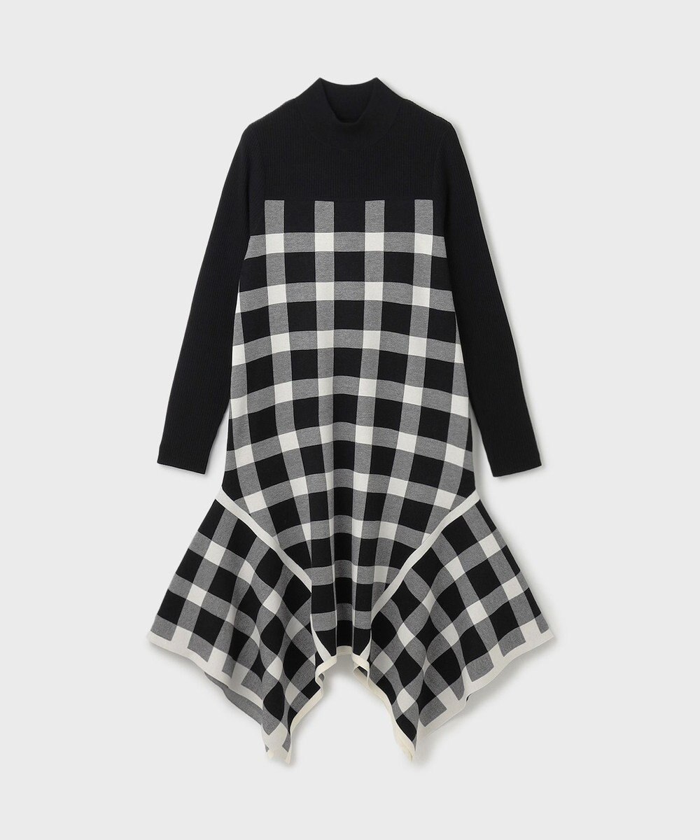 GRACE CONTINENTAL チェックイレヘムニットワンピース 
