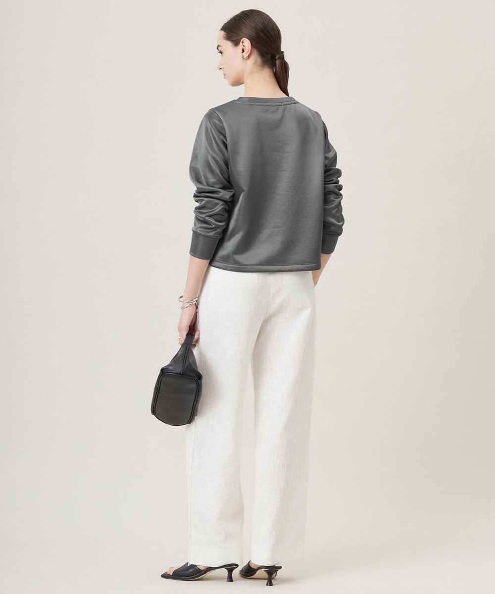 ICB L 【洗える】サテンボンディング クルーネックプルオーバー 