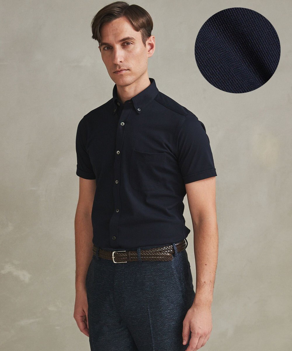 GOTAIRIKU 【吸汗速乾】クールマックス鹿の子 半袖ビズシャツ_ボタンダウン 