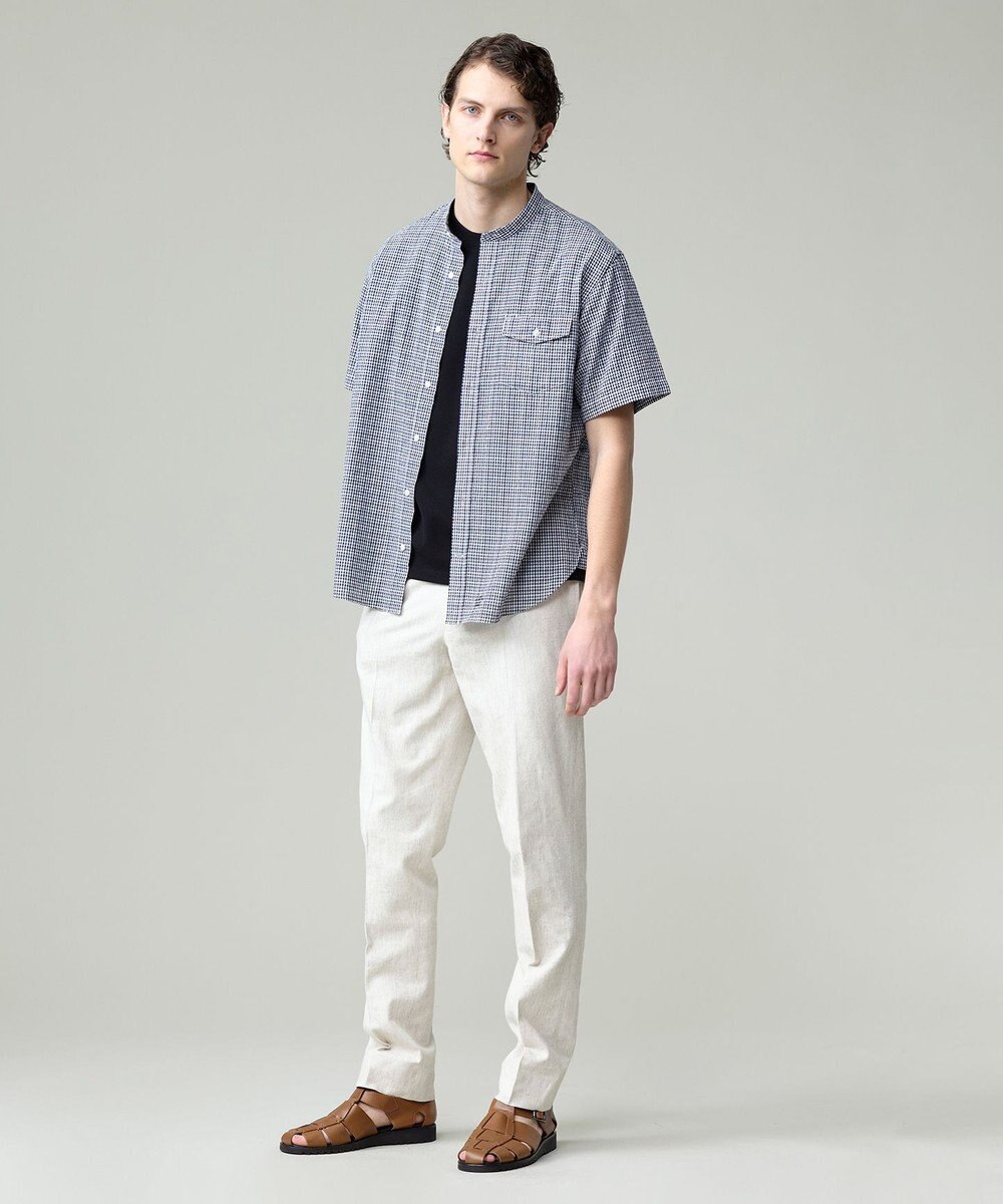 J.PRESS MEN 真夏を乗り切る爽快感と機能性【吸水速乾 / 接触冷感 / 高通気性 / ウォッシャブル】サッカーチェック シャツ / バンドカラー 