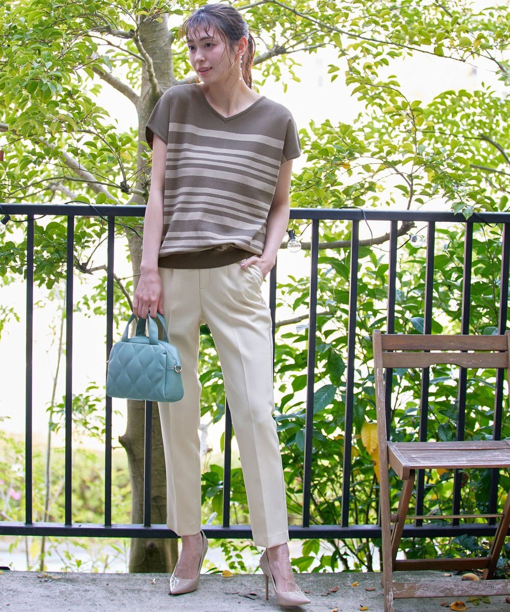 Tiaclasse L 【洗える】マルチボーダーフレンチスリーブニット 