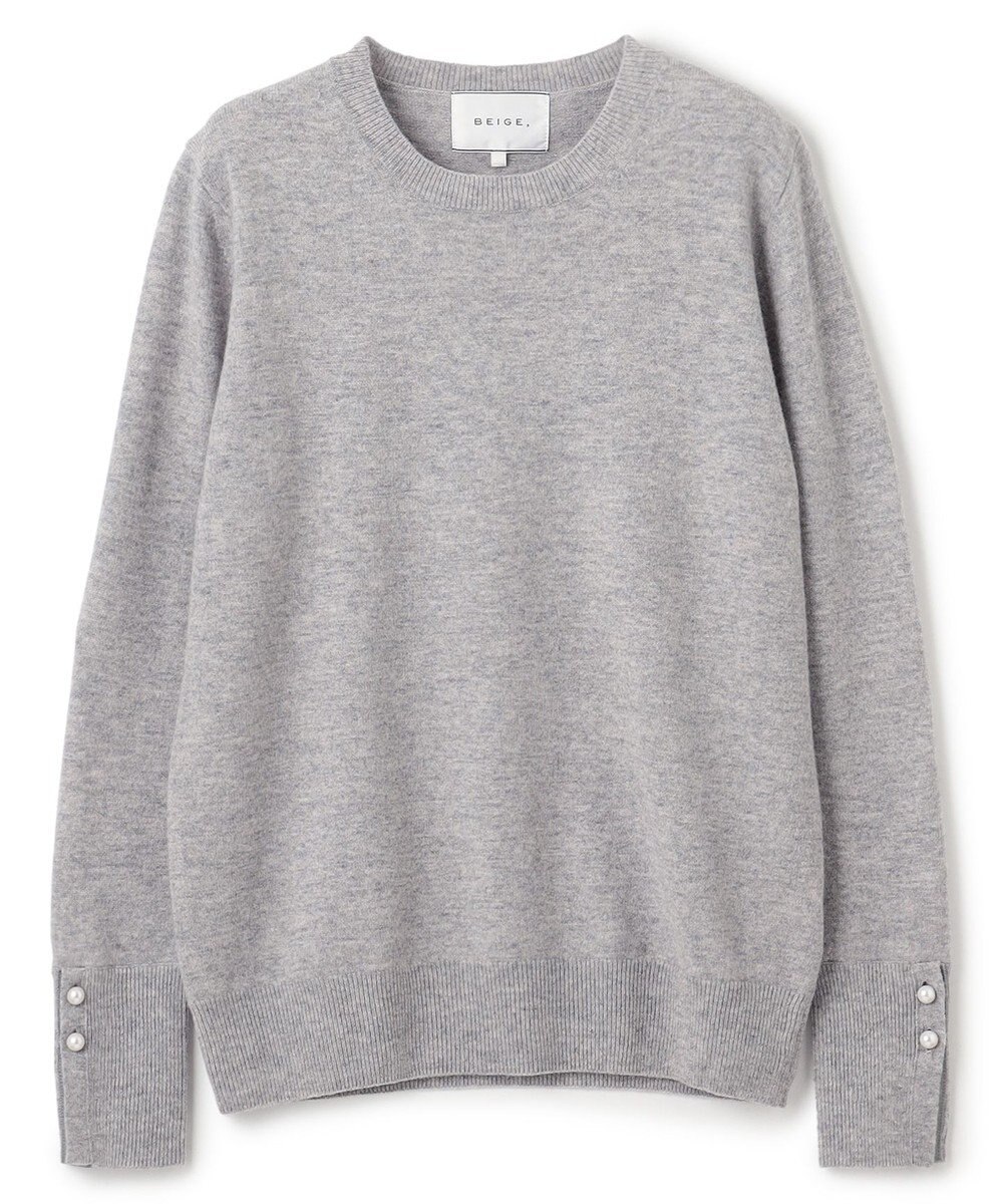 BEIGE， 【WEB限定・洗える】ALSACE / パール釦クルーネックウールニット 