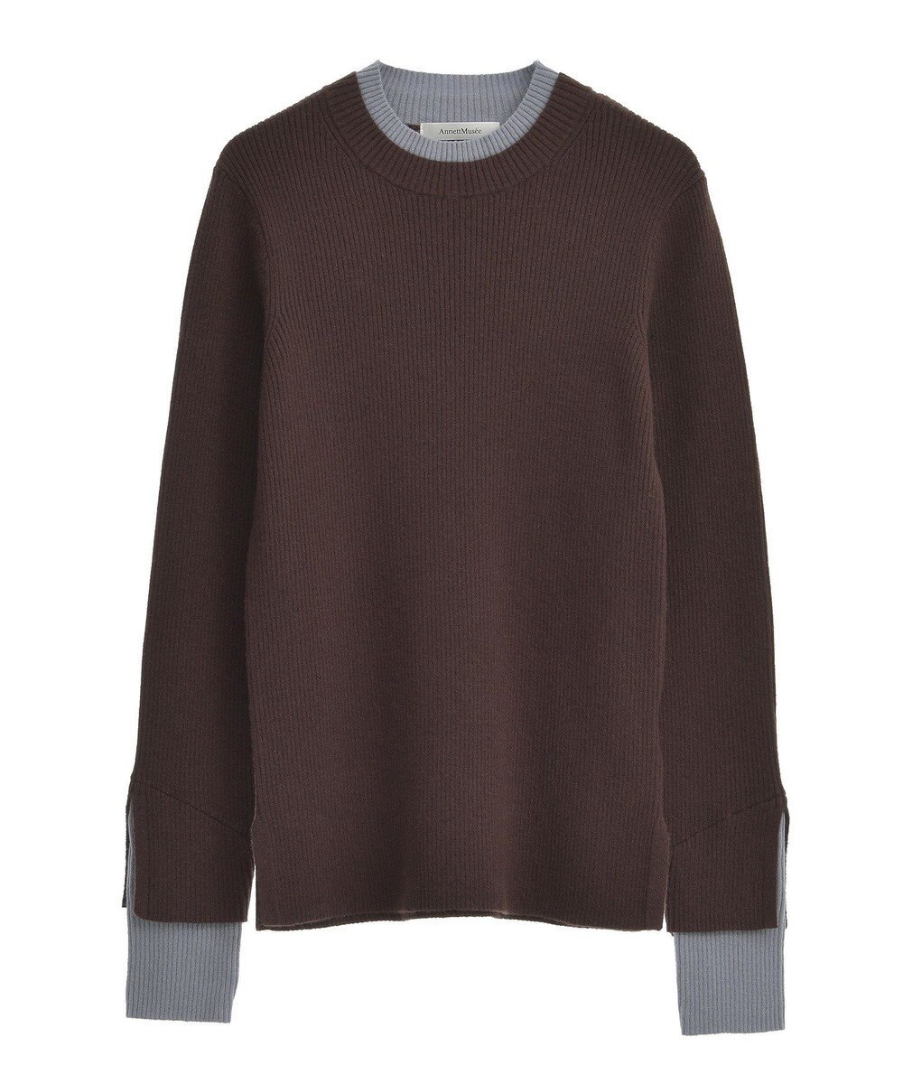 Green Parks ダブルカフスモックネック配色ニット 