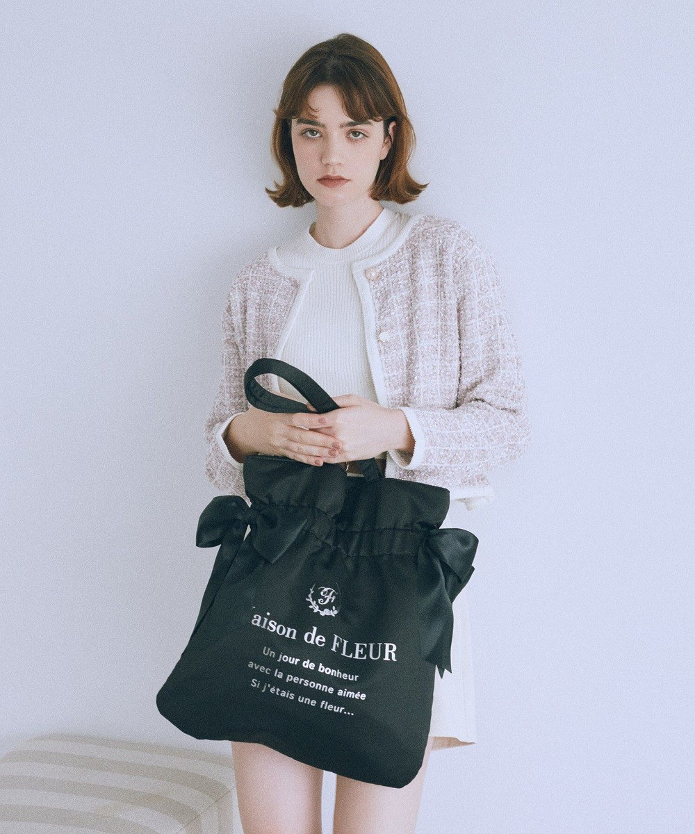 Maison de FLEUR ダブルリボンギャザートートバッグ 