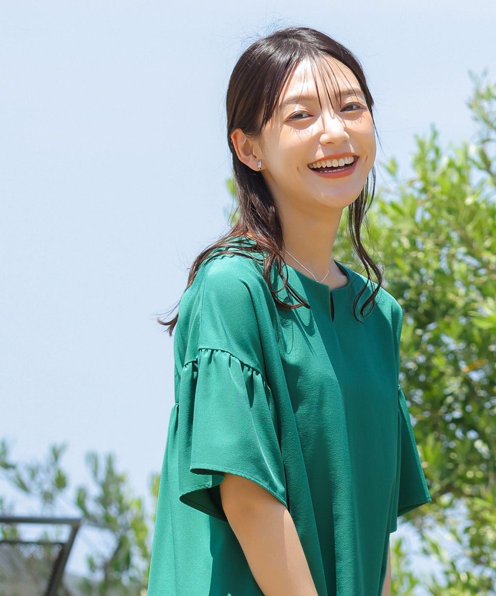 Tiaclasse 【洗える】キーネックフレア袖チュニックブラウス 