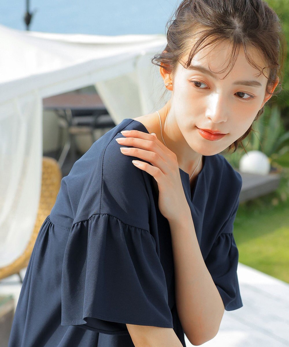 Tiaclasse 【洗える】キーネックフレア袖チュニックブラウス 