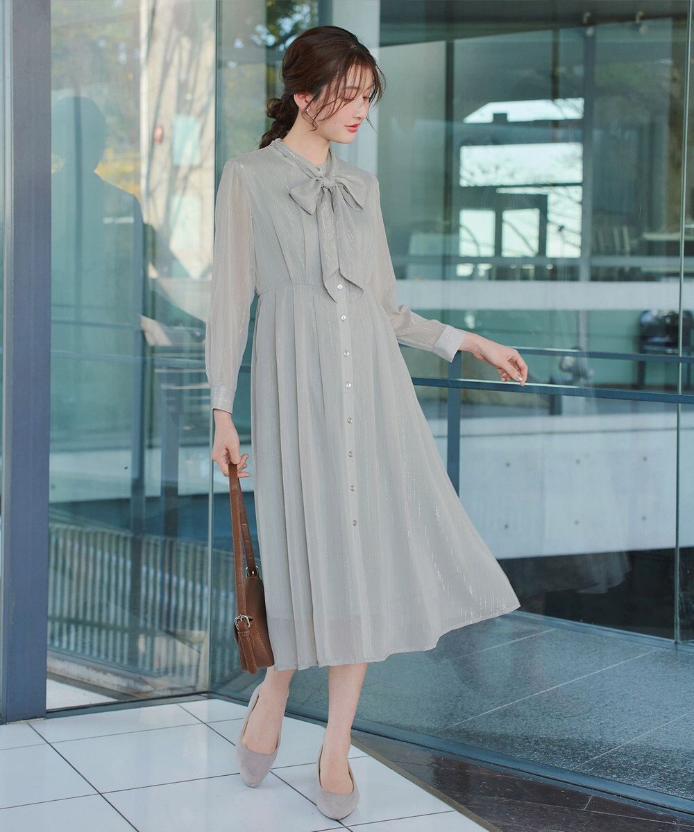 Tiaclasse L 【2WAY取り外しリボン付き】リボンタイラメシフォンワンピース 