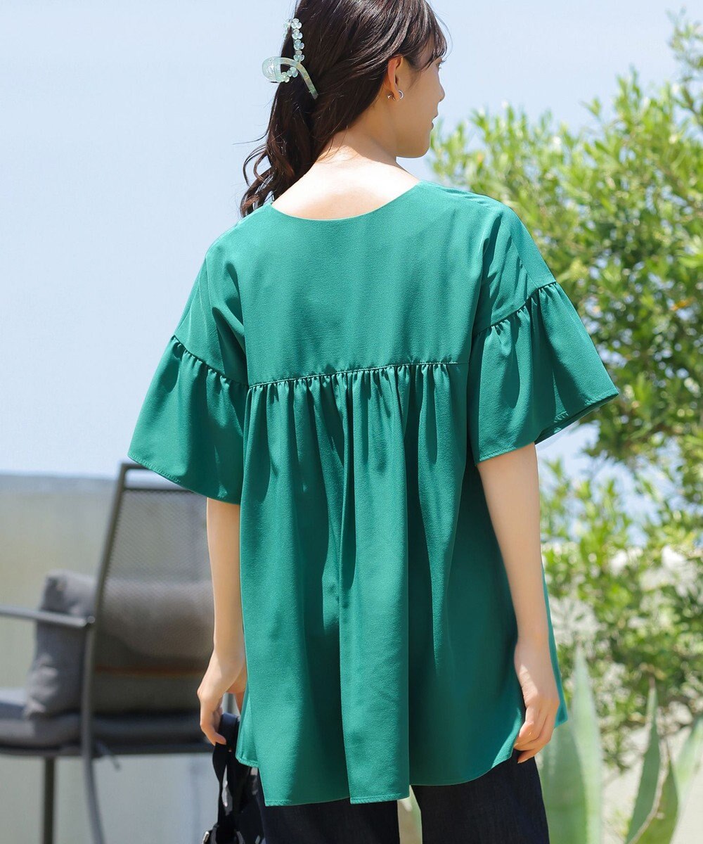 Tiaclasse 【洗える】キーネックフレア袖チュニックブラウス 