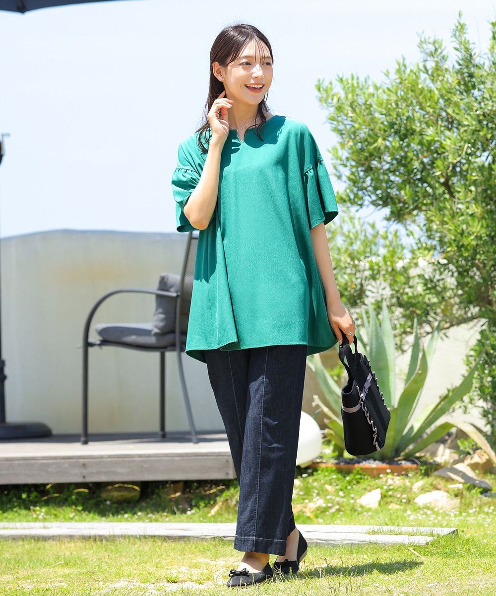 Tiaclasse 【洗える】キーネックフレア袖チュニックブラウス 