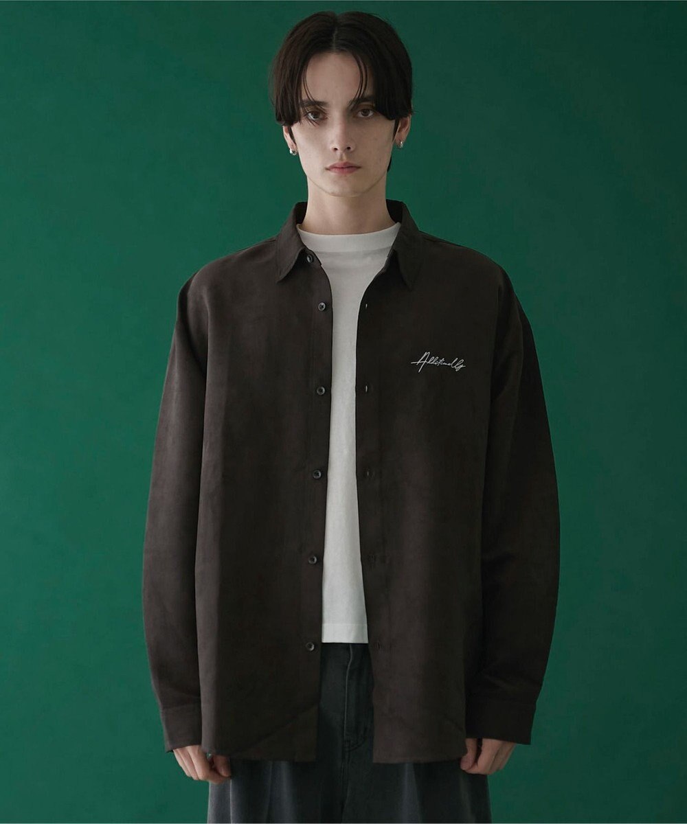 WEGO フェイクスウェードワンポイントBIGシャツ（LS） 