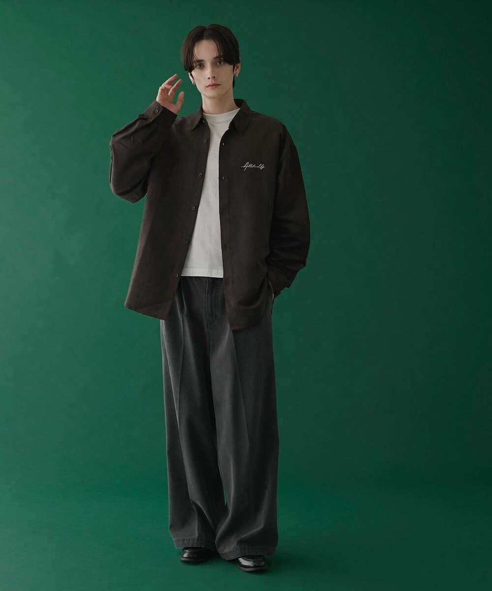 WEGO フェイクスウェードワンポイントBIGシャツ（LS） 