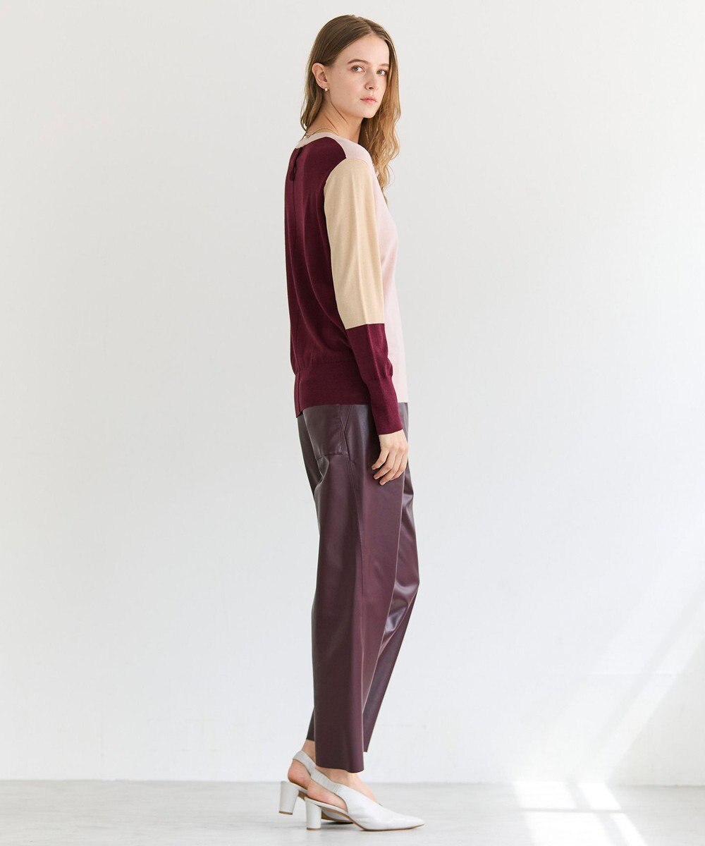 BEIGE， CHLOR / ウールシルク配色クルーネックニット 