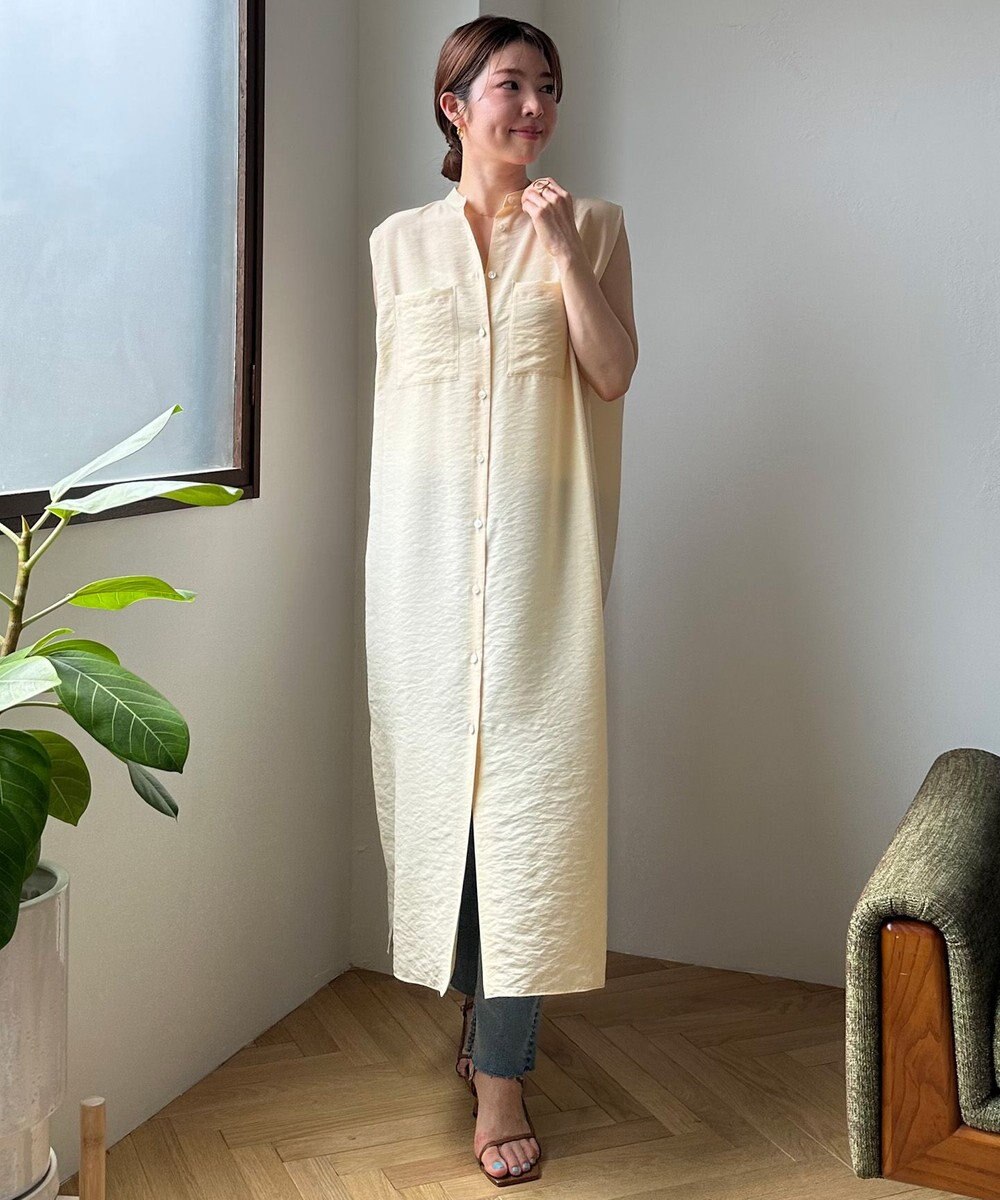 UNFILO シアーサテン ロングシャツワンピース 