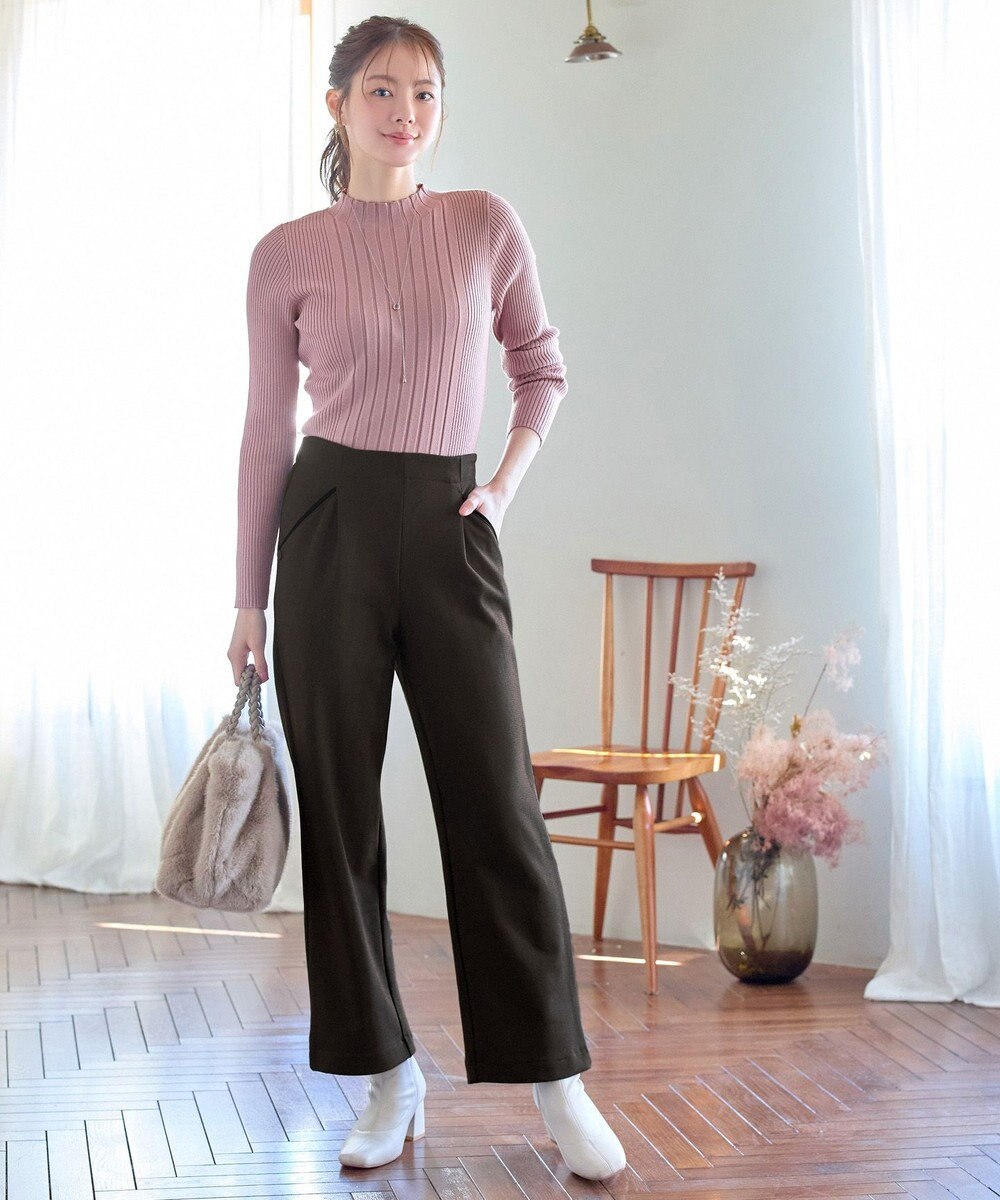 Tiaclasse L ミニチェッカー裏起毛・ストレートパンツ 