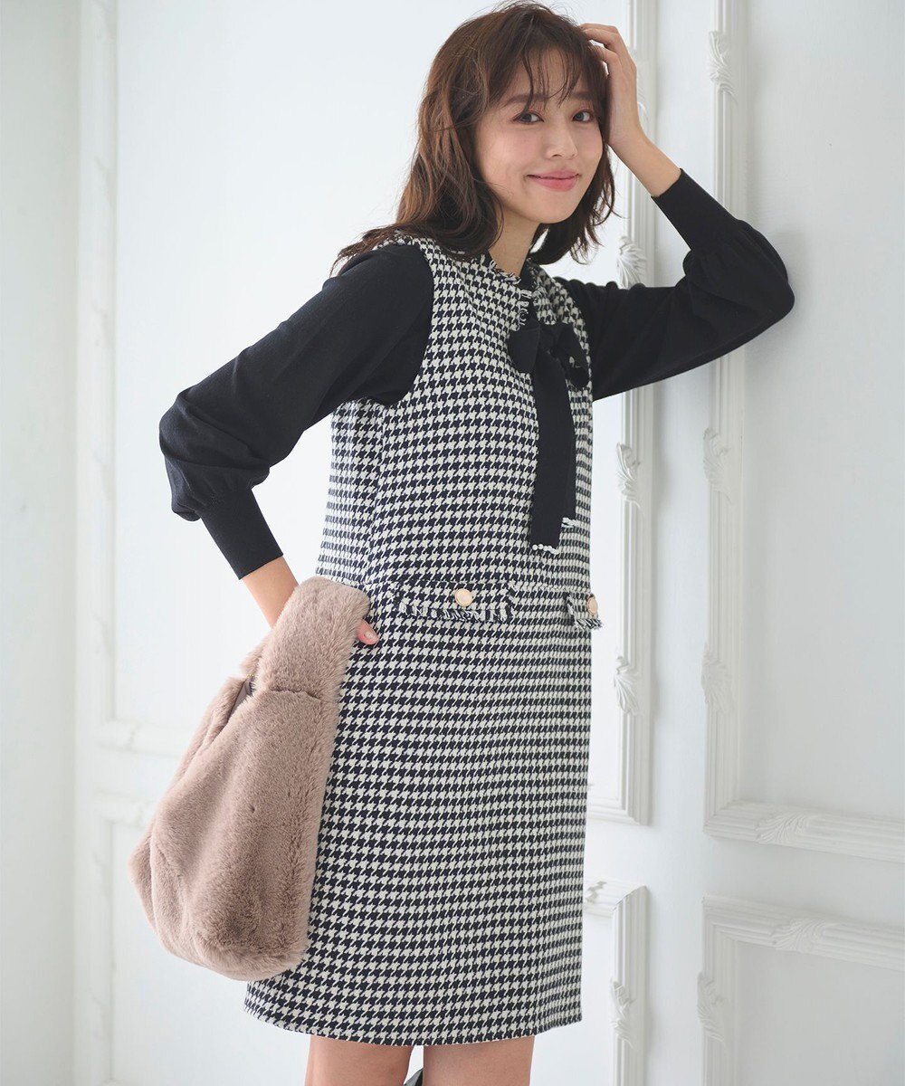 Feroux 【洗える】キーネックミディ ジャンスカ 