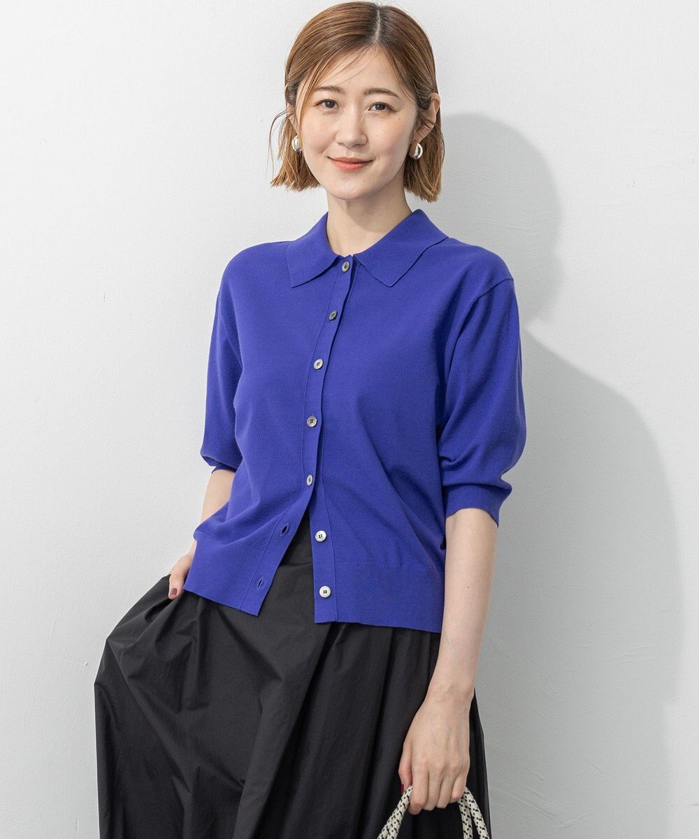 23区 L 【洗える/吊り干しOK】ヴィスコースストレッチ ポロニット カーディガン 