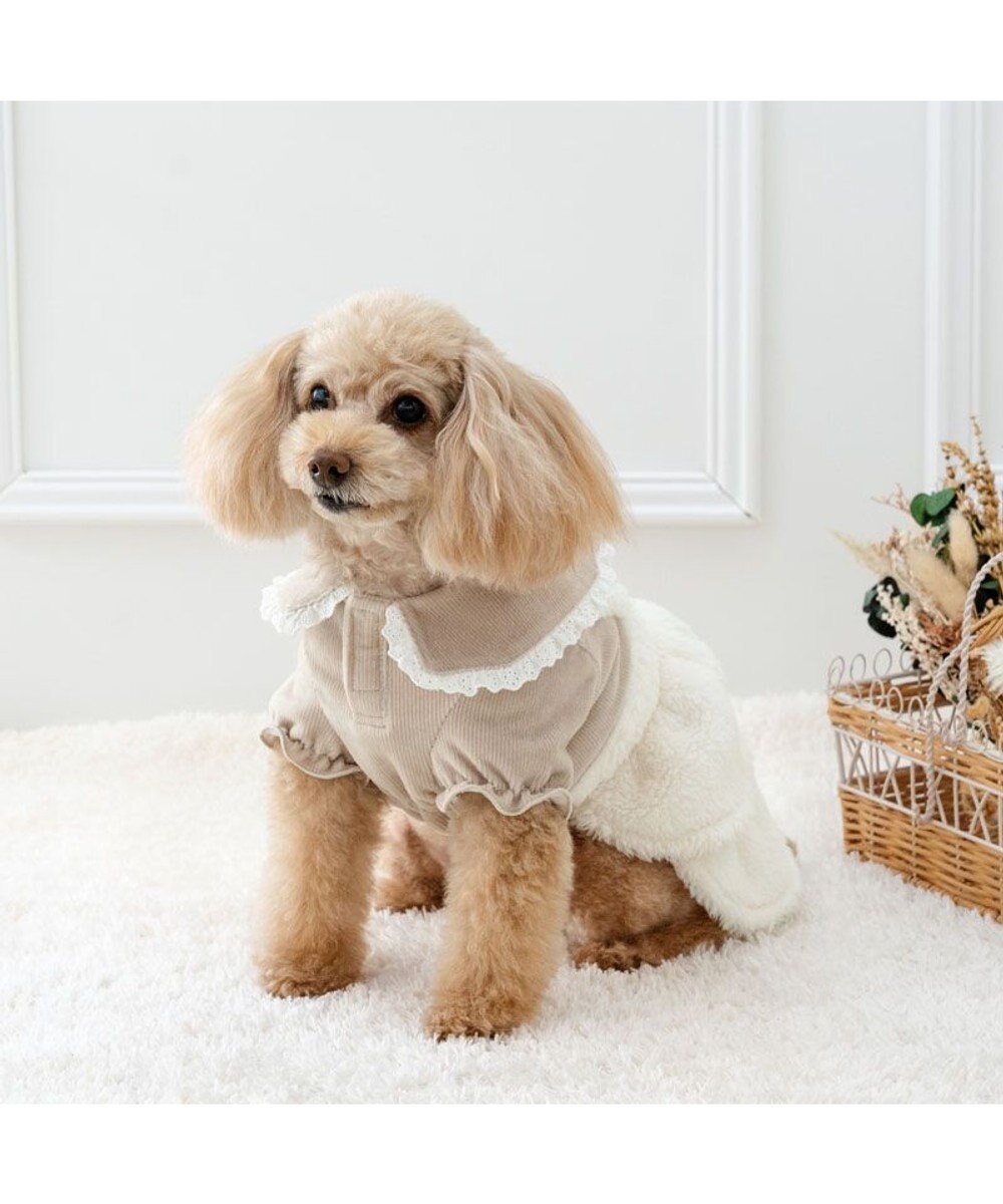 PET PARADISE ペットパラダイス ボア スカートつなぎ 《花刺繍》 小型犬 