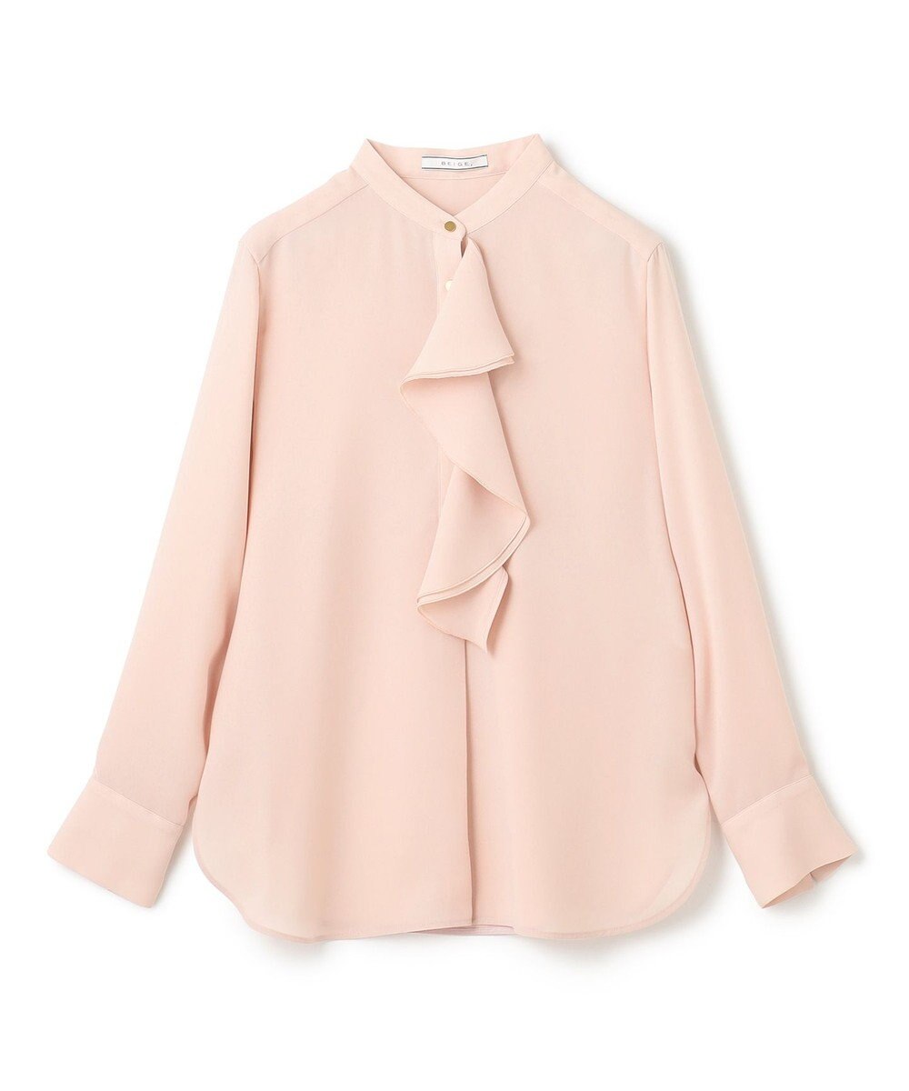 BEIGE， 【洗える】STOW / バンドカラーフリルブラウス 