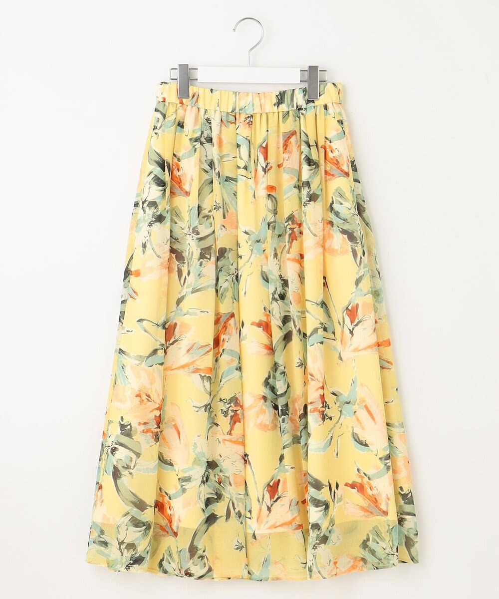 自由区 【ウエストゴム・洗える】ペイントフラワープリント スカート 