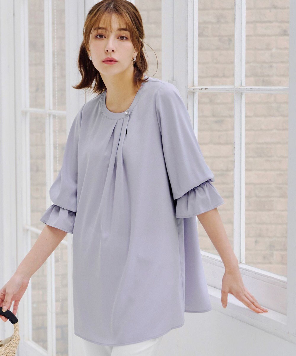 Tiaclasse 【洗える】アシメタックネックチュニックブラウス 