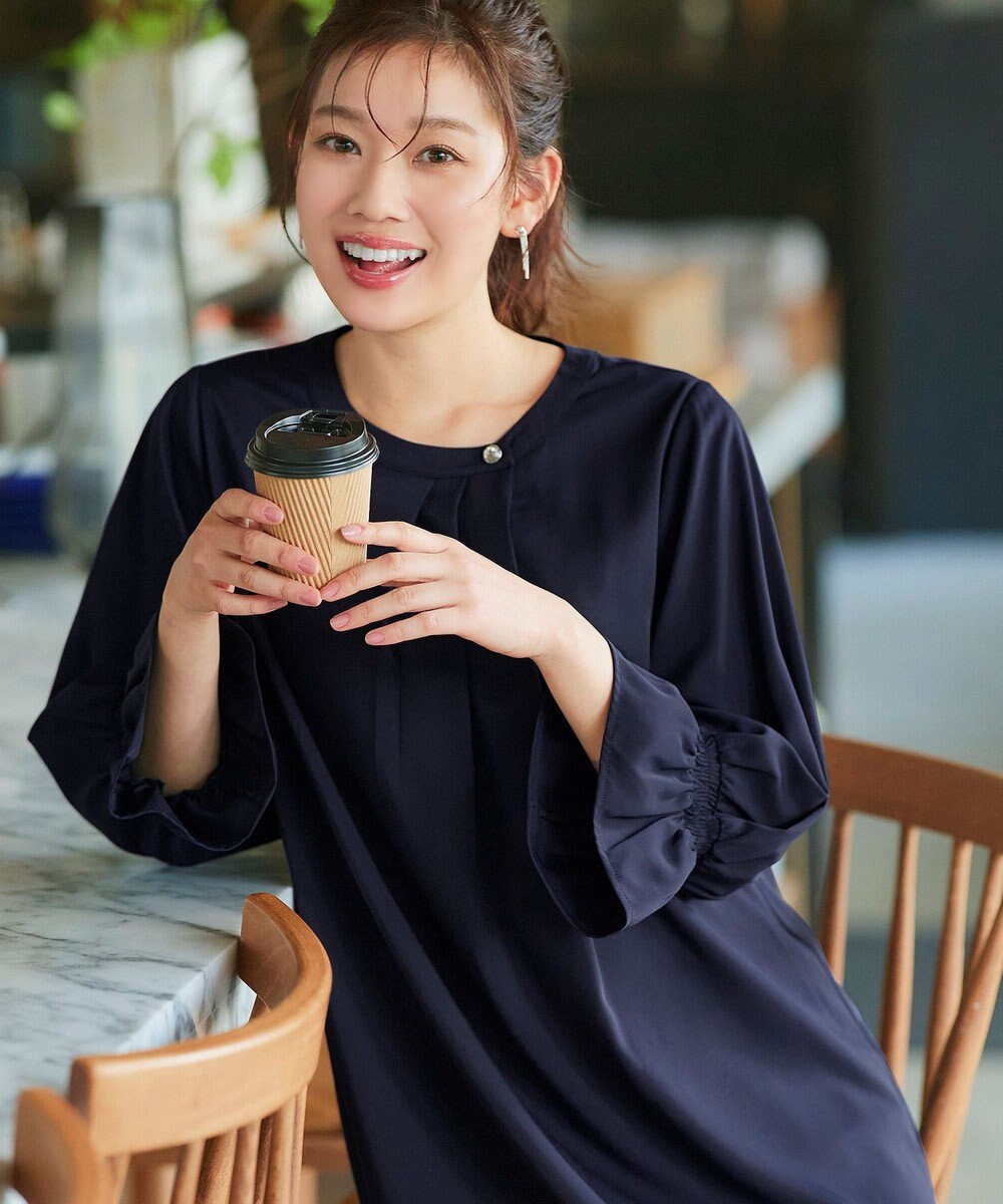 Tiaclasse 【洗える】アシメタックネックチュニックブラウス 