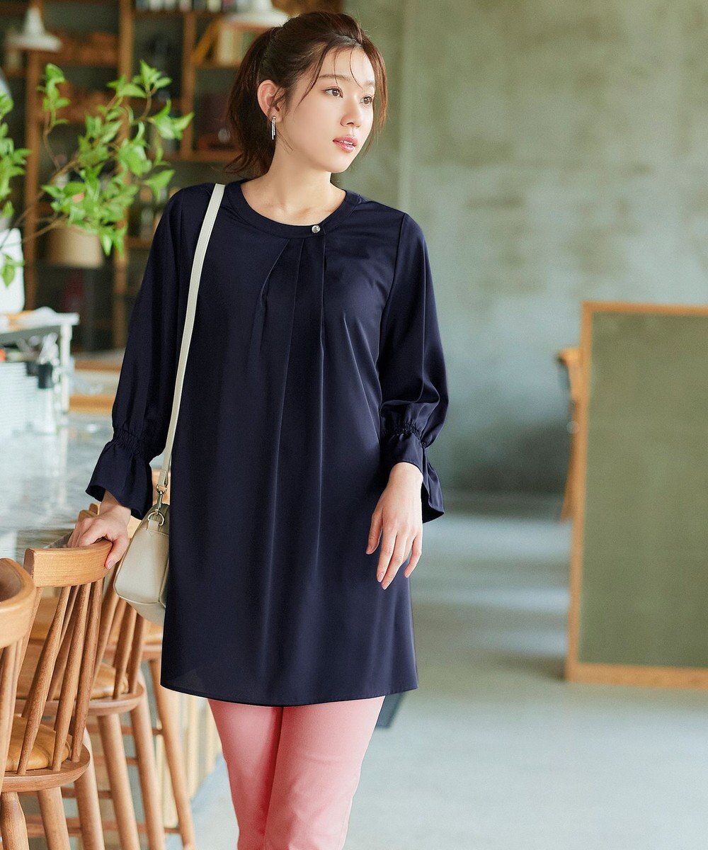 Tiaclasse 【洗える】アシメタックネックチュニックブラウス 