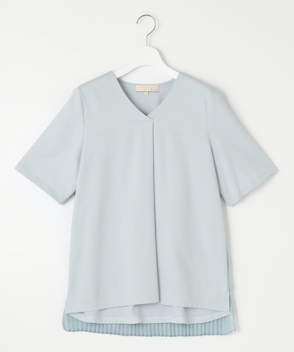 自由区 【洗える・XSサイズあり】シアーコンビバックプリーツ カットソー 