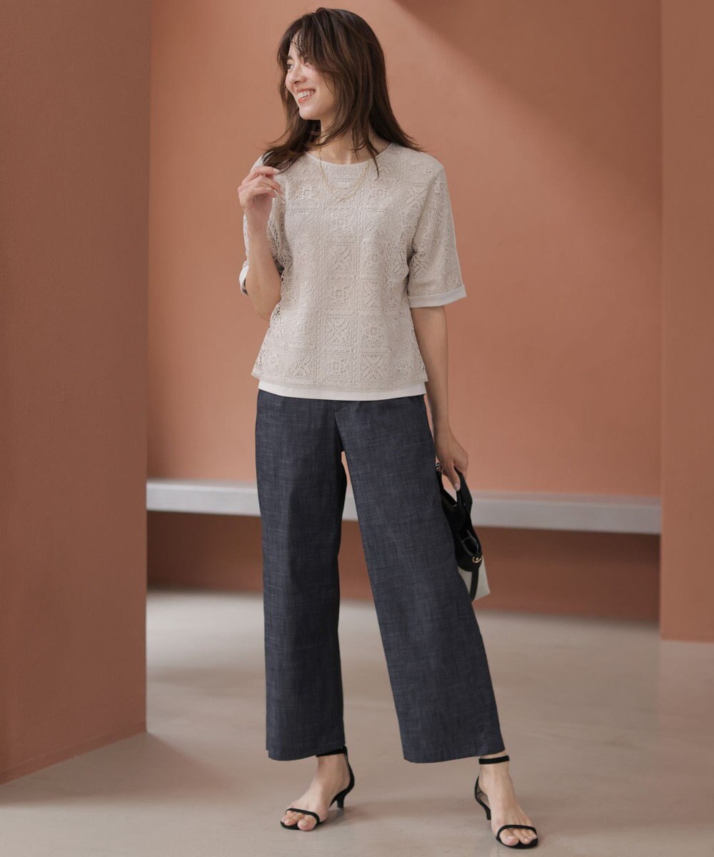 J.PRESS LADIES ソフトシャンブレー ストレートパンツ 