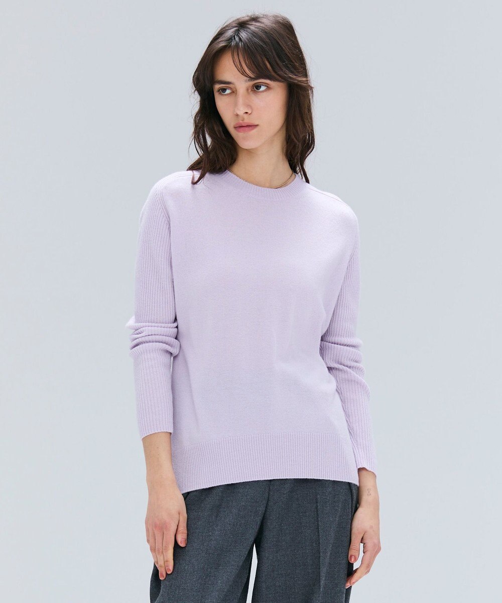 BEIGE， 【洗える】POMPE / ウールカシミヤ配色ラインクルーネックニット 