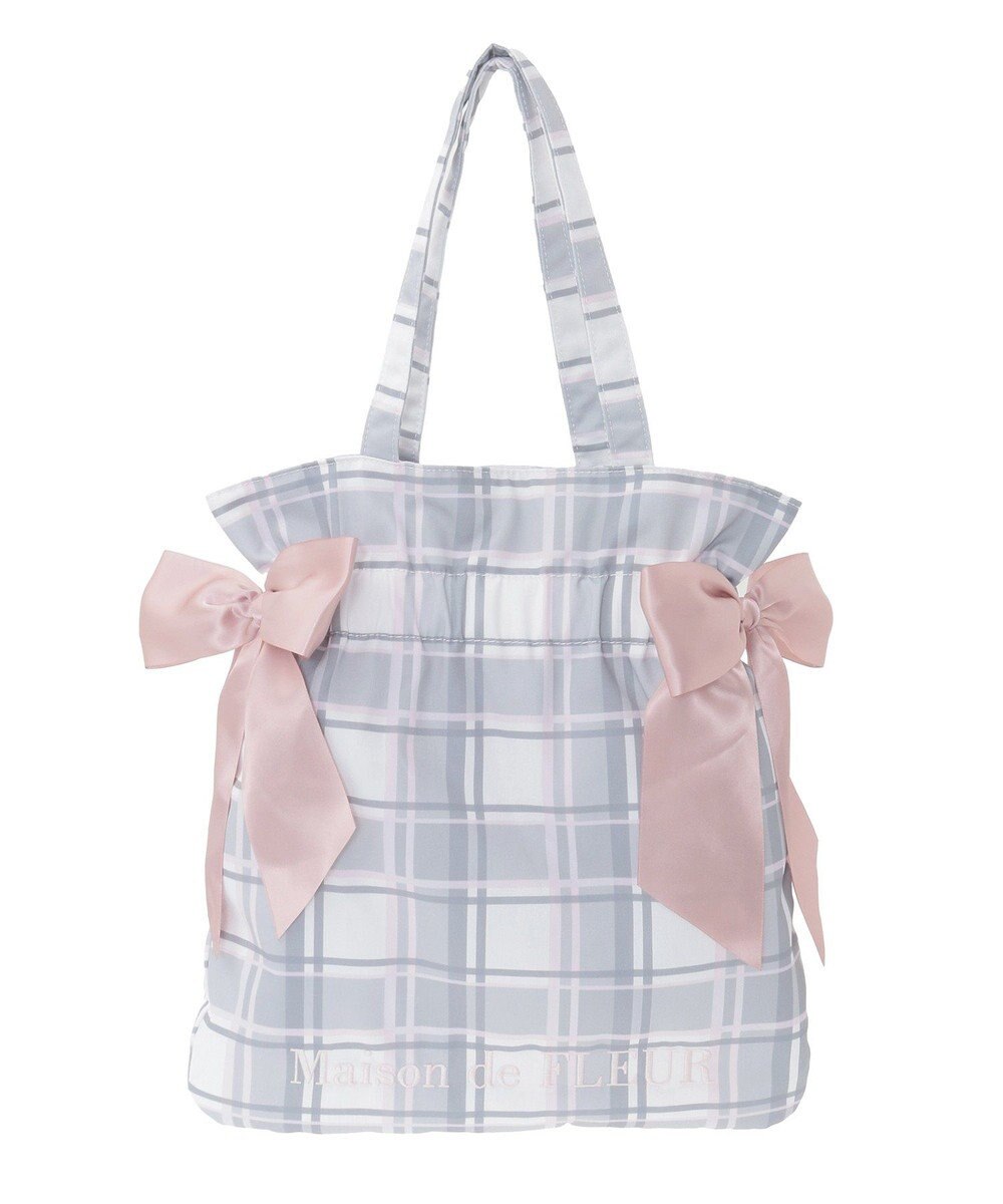 Maison de FLEUR チェックダブルリボントートバッグ 