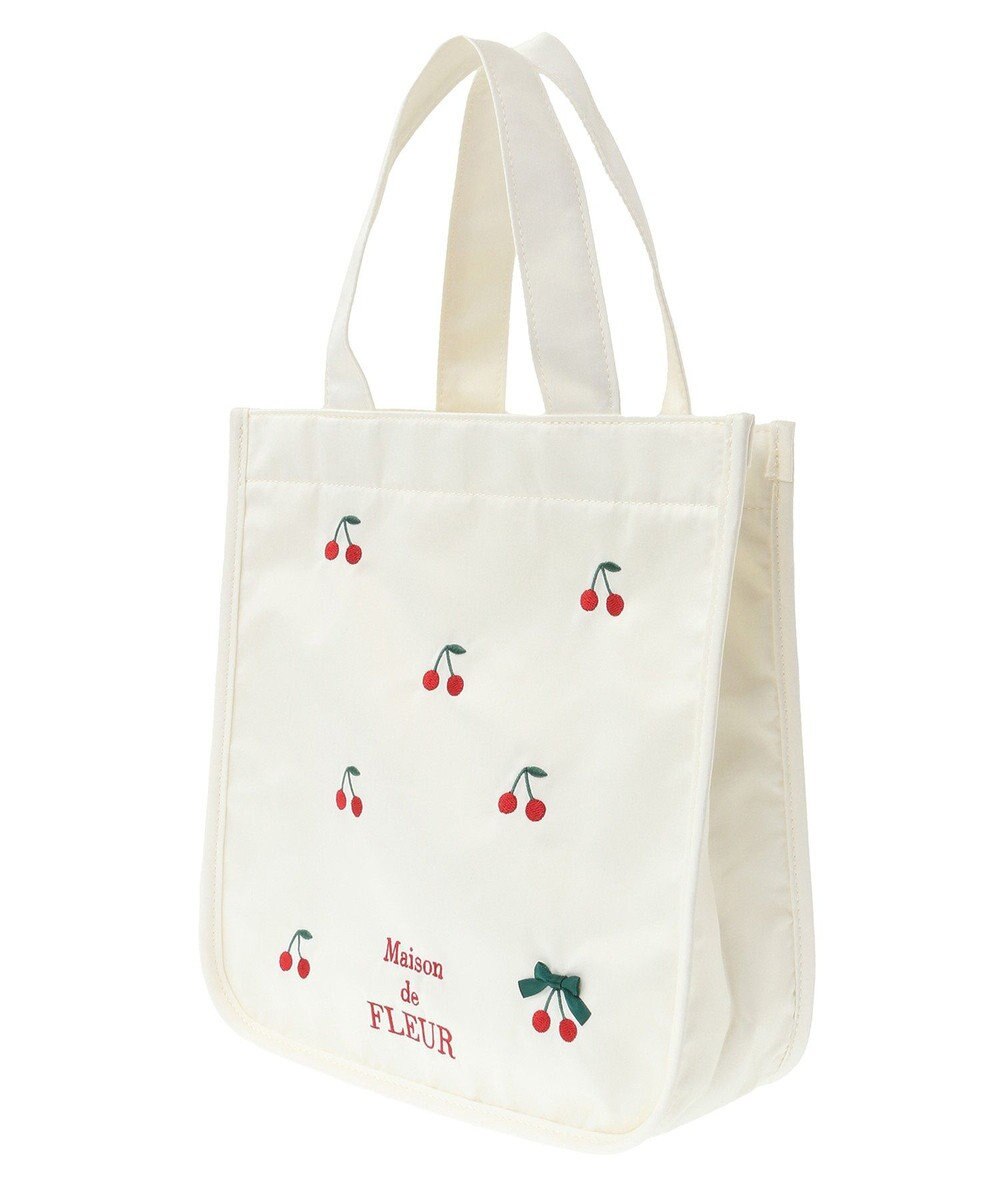 Maison de FLEUR チェリー刺繍パイピングスクエアトートバッグ 