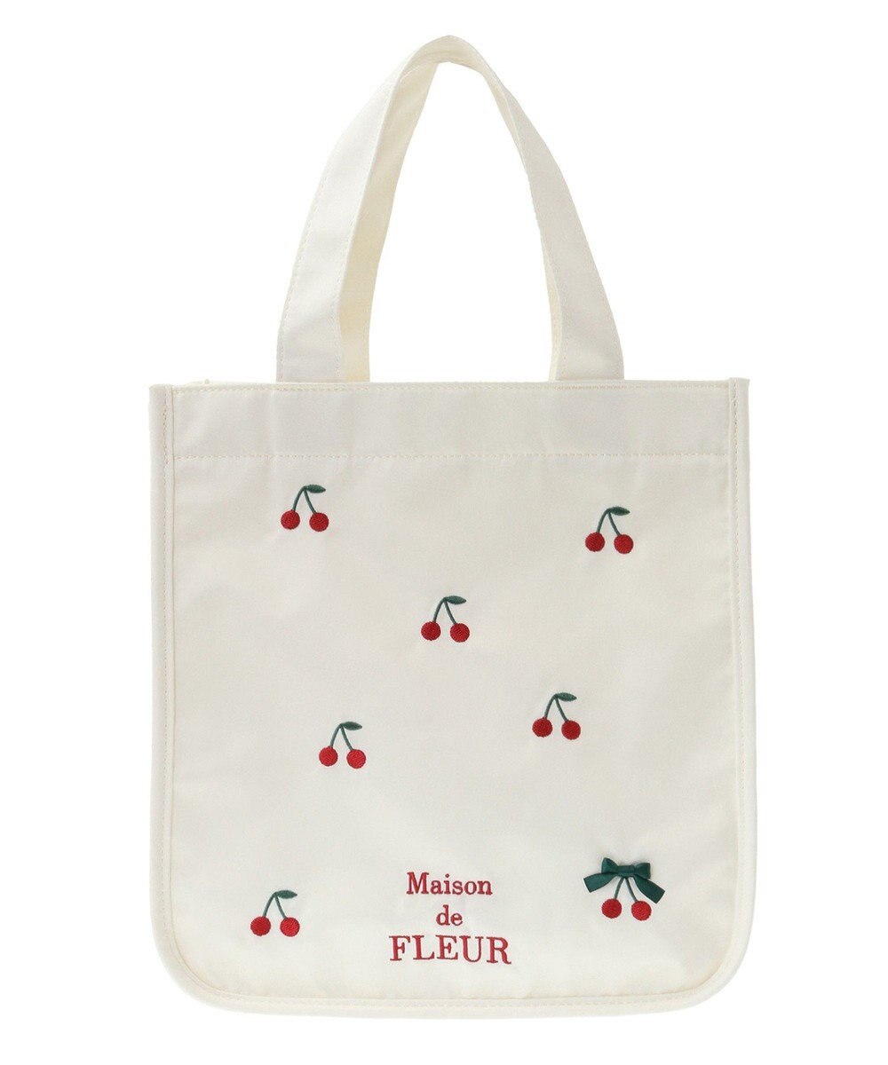 Maison de FLEUR チェリー刺繍パイピングスクエアトートバッグ 