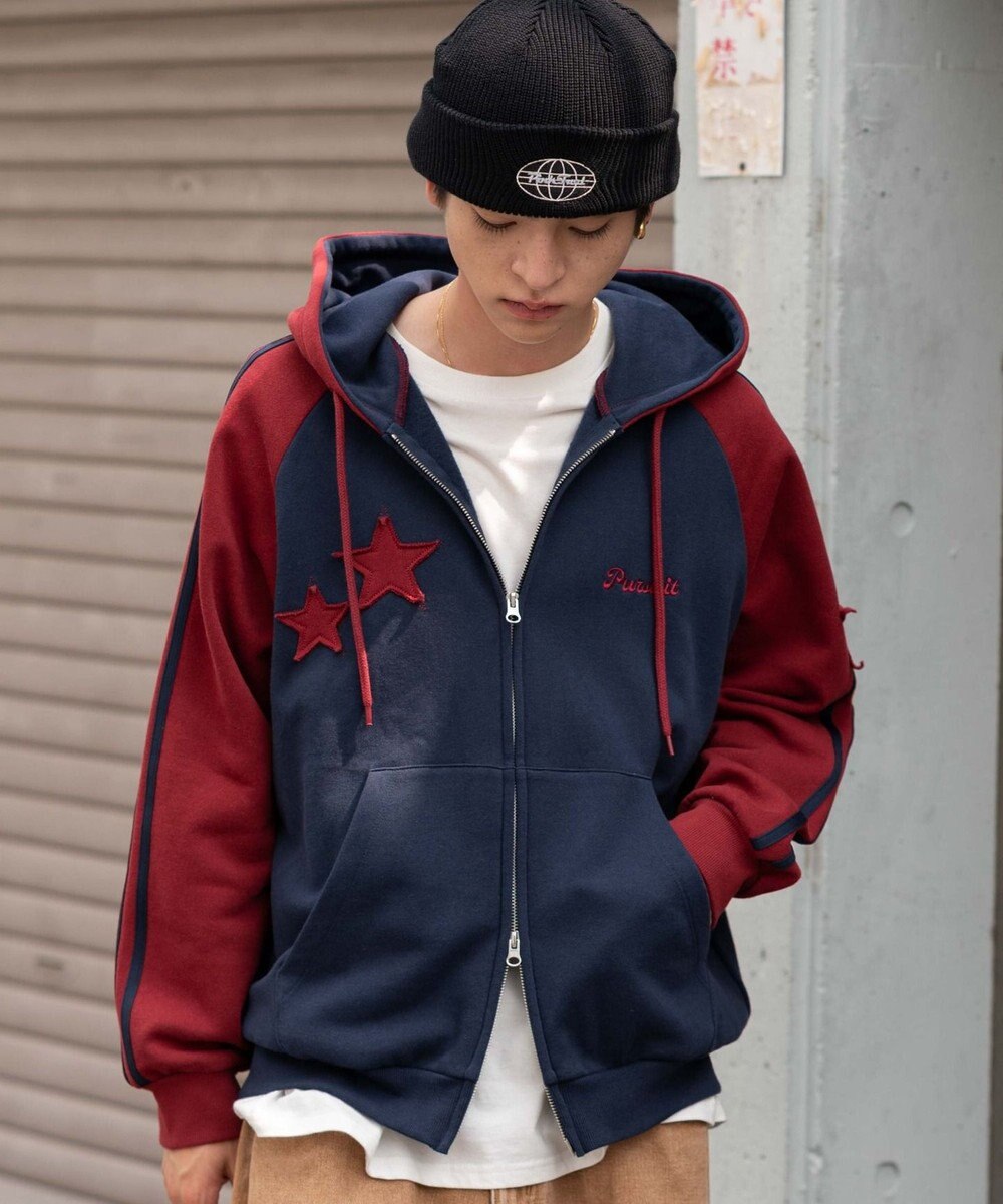 WEGO 【ユニセックス着用ITEM】ラインラグランZIPパーカー 