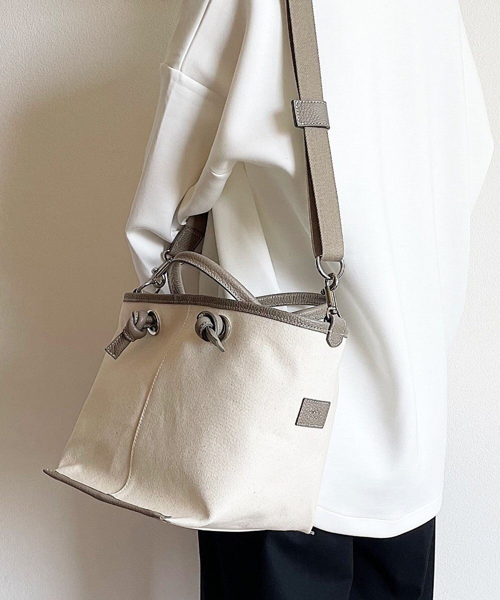 Hekhèr Le Style de Vie 【日本製 / 2WAY】コットンキャンバス×シュリンクレザー ノットハンドバッグ medium 