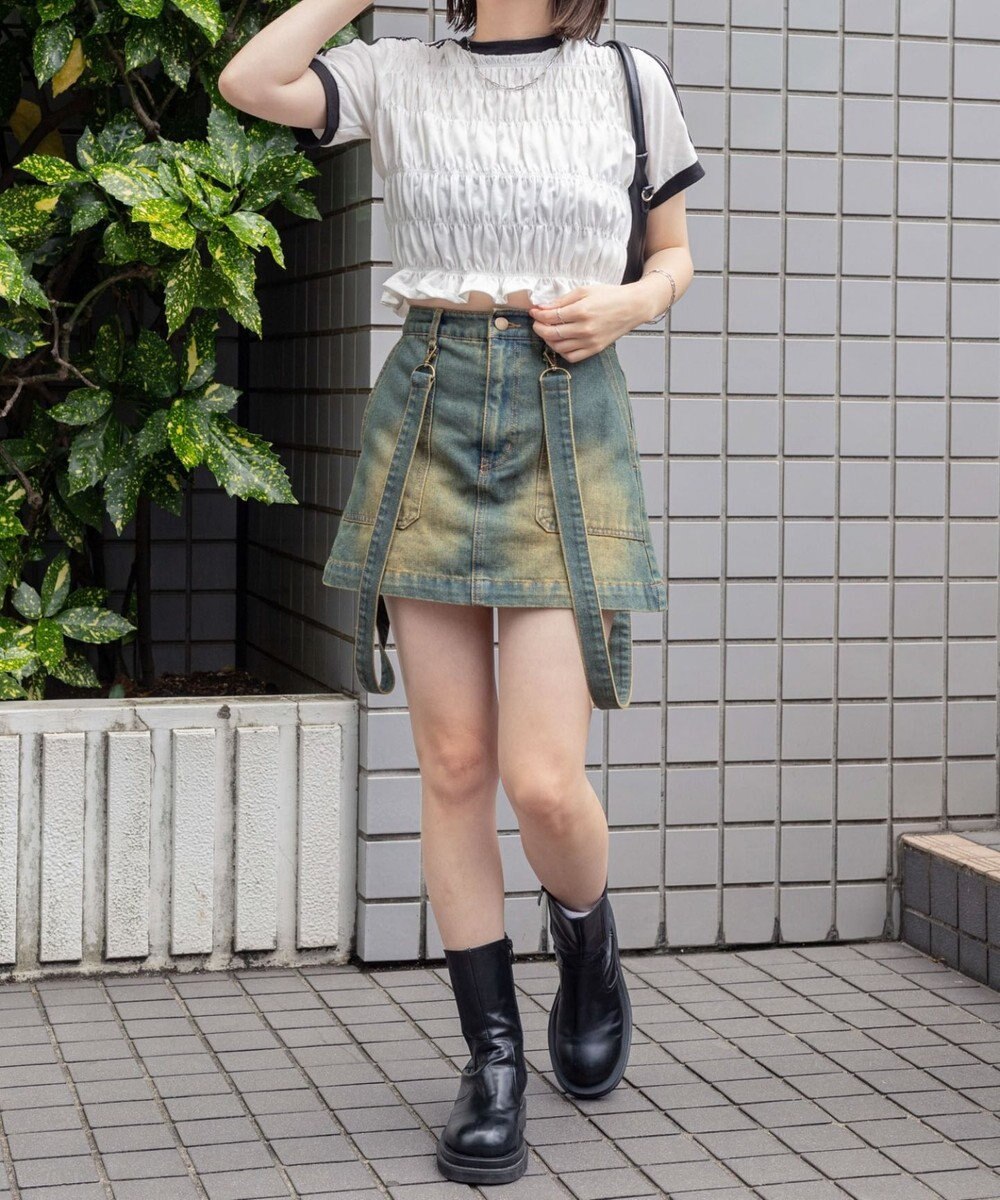 WEGO ヴィンテージウォッシュサス付スカパン 